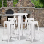 Flash Furniture Table de bar ronde 24" en métal de qualité commerciale pour l'intérieur et l'extérieur avec 4 tabourets carrés sans dossier