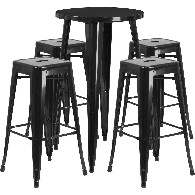 Flash Furniture Table de bar ronde 24" en métal de qualité commerciale pour l'intérieur et l'extérieur avec 4 tabourets carrés sans dossier