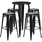 Flash Furniture Table de bar ronde 24" en métal de qualité commerciale pour l'intérieur et l'extérieur avec 4 tabourets carrés sans dossier