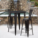 Ensemble table de bar ronde en métal de 76 cm de qualité commerciale Flash Furniture pour intérieur et extérieur avec 2 tabourets de café