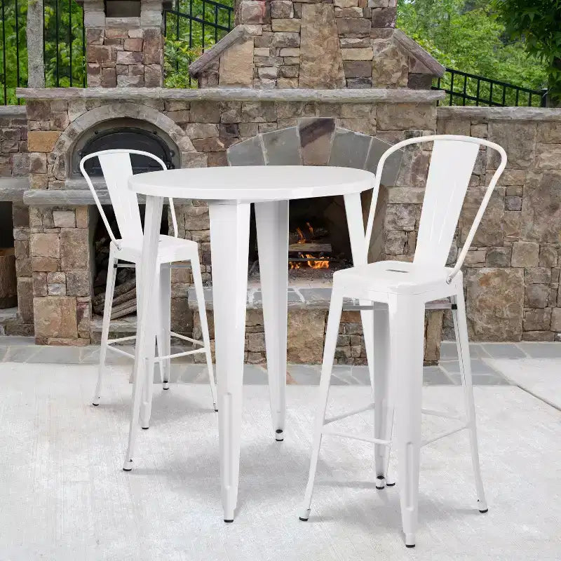Ensemble table de bar ronde en métal de 76 cm de qualité commerciale Flash Furniture pour intérieur et extérieur avec 2 tabourets de café