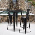 Ensemble table de bar ronde en métal de 76 cm de qualité commerciale Flash Furniture pour intérieur et extérieur avec 2 tabourets de café