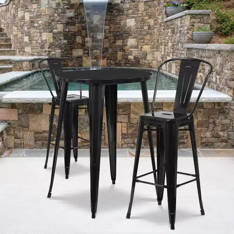 Ensemble table de bar ronde en métal de 76 cm de qualité commerciale Flash Furniture pour intérieur et extérieur avec 2 tabourets de café