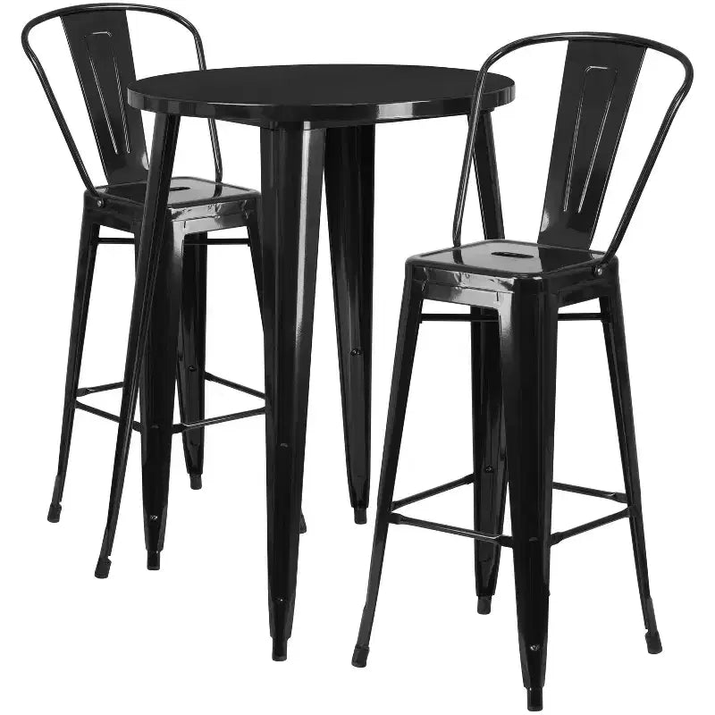 Ensemble table de bar ronde en métal de 76 cm de qualité commerciale Flash Furniture pour intérieur et extérieur avec 2 tabourets de café