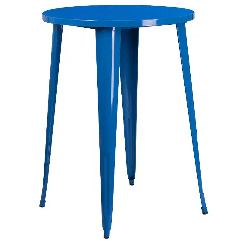 Flash Furniture Commercial Grade 30 Round Metal Indoor-Outdoor Bar Table Set with 4 Square Seat Backless Stools