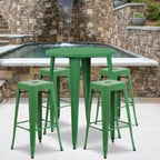 Flash Furniture Commercial Grade 30 Round Metal Indoor-Outdoor Bar Table Set with 4 Square Seat Backless Stools