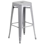 Flash Furniture Commercial Grade 30 Round Metal Indoor-Outdoor Bar Table Set with 4 Square Seat Backless Stools