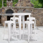 Flash Furniture Commercial Grade 30 Round Metal Indoor-Outdoor Bar Table Set with 4 Square Seat Backless Stools