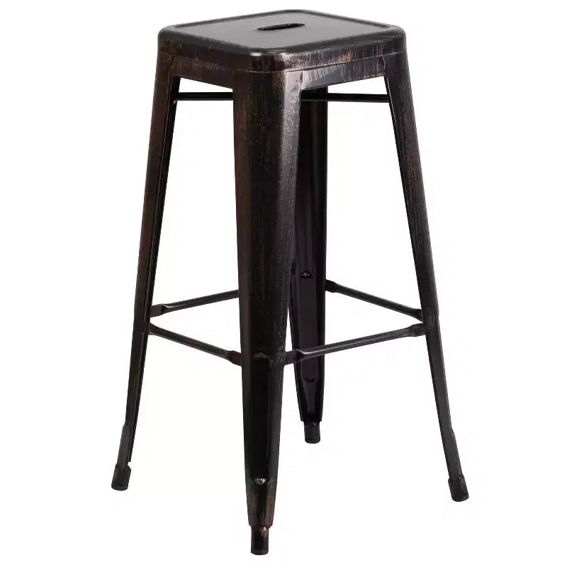 Flash Furniture Commercial Grade 30 Round Metal Indoor-Outdoor Bar Table Set with 4 Square Seat Backless Stools