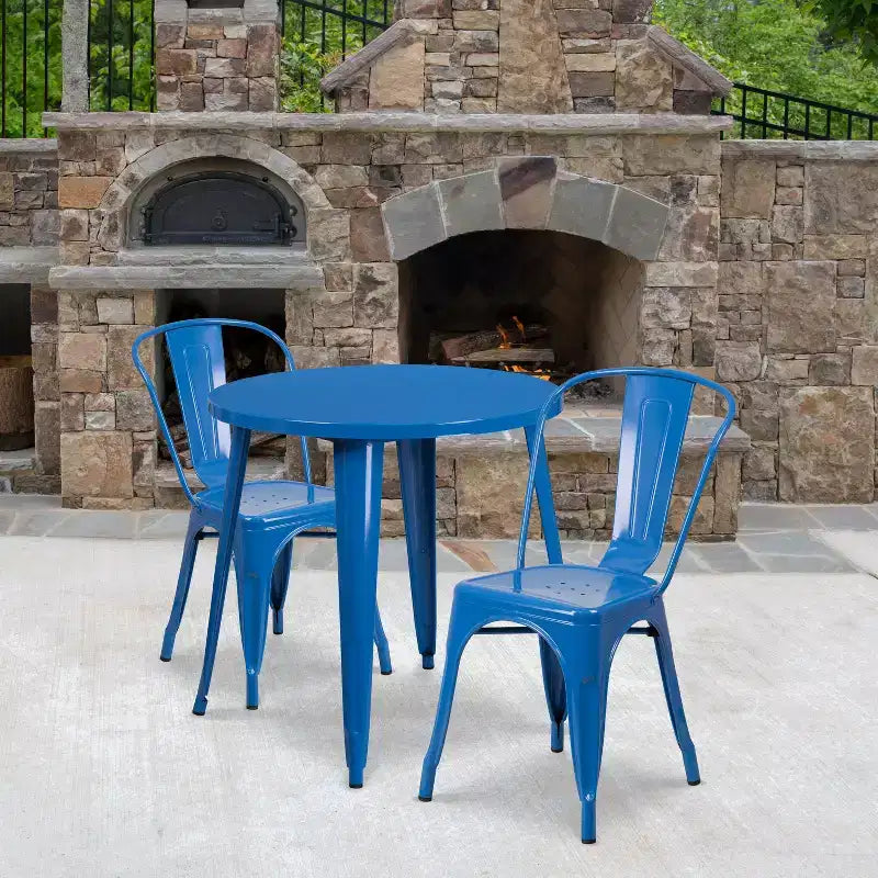 Flash Furniture Commercial Grade 30 Round Metal Indoor-Outdoor Table Set with 2 Cafe Chairs