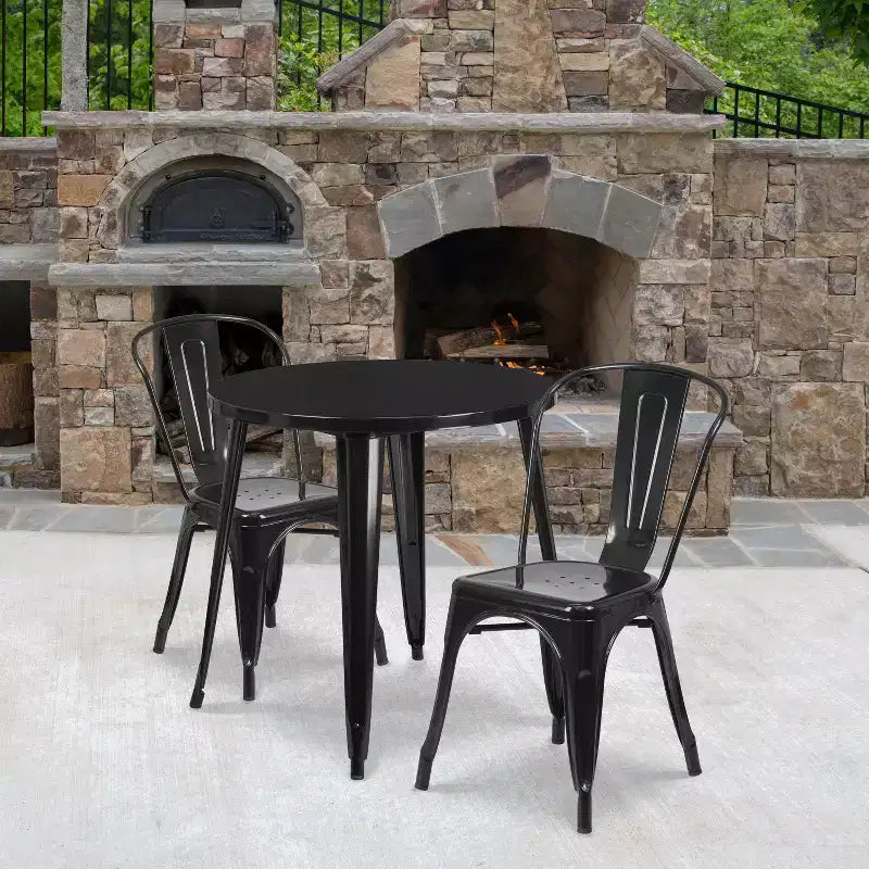 Flash Furniture Commercial Grade 30 Round Metal Indoor-Outdoor Table Set with 2 Cafe Chairs