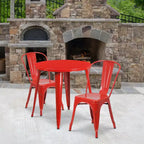 Flash Furniture Commercial Grade 30 Round Metal Indoor-Outdoor Table Set with 2 Cafe Chairs