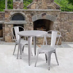 Flash Furniture Commercial Grade 30 Round Metal Indoor-Outdoor Table Set with 2 Cafe Chairs