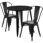 Flash Furniture Commercial Grade 30 Round Metal Indoor-Outdoor Table Set with 2 Cafe Chairs