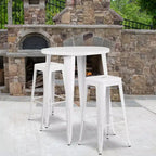 Flash Furniture Commercial Grade 30 Round Metal Indoor-Outdoor Bar Table Set with 2 Square Seat Backless Stools