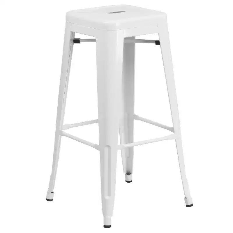 Flash Furniture Commercial Grade 30 Round Metal Indoor-Outdoor Bar Table Set with 2 Square Seat Backless Stools