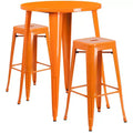 Flash Furniture Commercial Grade 30 Round Metal Indoor-Outdoor Bar Table Set with 2 Square Seat Backless Stools