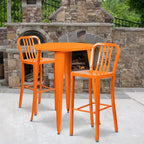 Flash Furniture Commercial Grade 30 Round Metal Indoor-Outdoor Bar Table Set with 2 Vertical Slat Back Stools