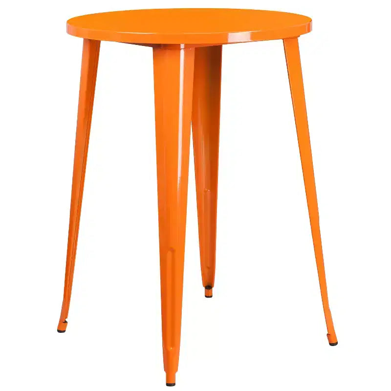 Flash Furniture Commercial Grade 30 Round Metal Indoor-Outdoor Bar Table Set with 2 Vertical Slat Back Stools
