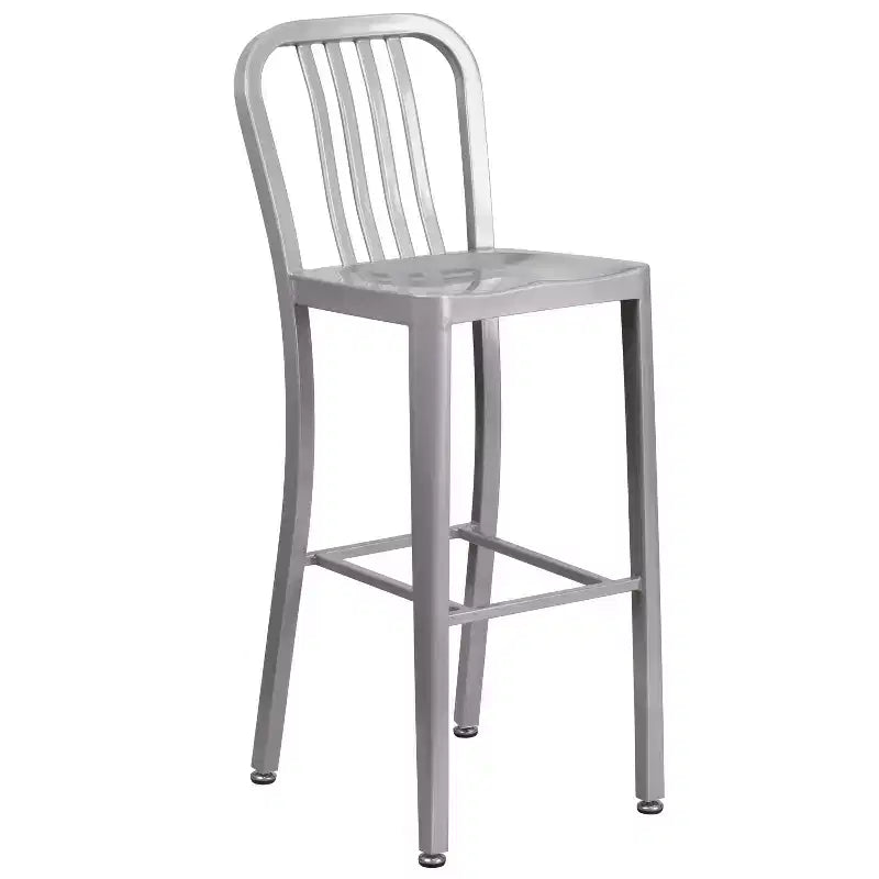 Flash Furniture Commercial Grade 30 Round Metal Indoor-Outdoor Bar Table Set with 2 Vertical Slat Back Stools
