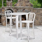 Flash Furniture Commercial Grade 30 Round Metal Indoor-Outdoor Bar Table Set with 2 Vertical Slat Back Stools