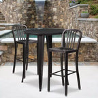 Flash Furniture Commercial Grade 30 Round Metal Indoor-Outdoor Bar Table Set with 2 Vertical Slat Back Stools