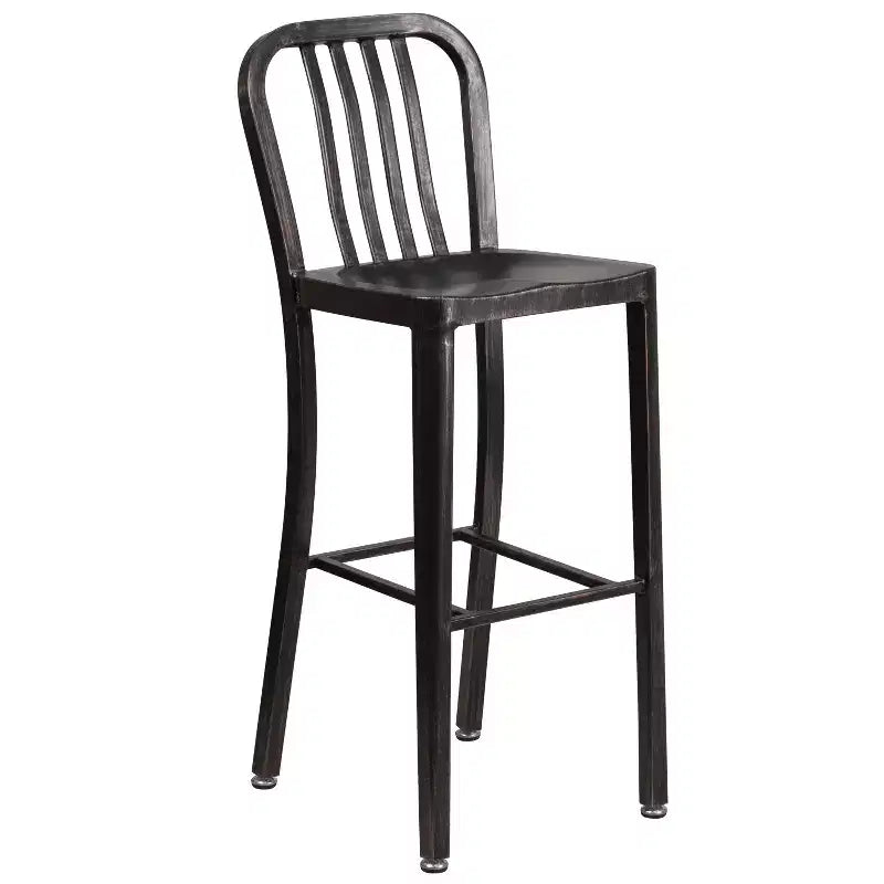 Flash Furniture Commercial Grade 30 Round Metal Indoor-Outdoor Bar Table Set with 2 Vertical Slat Back Stools