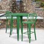 Flash Furniture Commercial Grade 30 Round Metal Indoor-Outdoor Bar Table Set with 2 Vertical Slat Back Stools