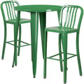 Flash Furniture Commercial Grade 30 Round Metal Indoor-Outdoor Bar Table Set with 2 Vertical Slat Back Stools