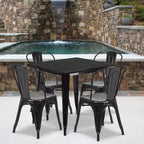 Ensemble table carrée métallique 80 cm qualité commerciale Flash Furniture avec 4 chaises empilables pour intérieur/extérieur