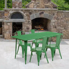 Ensemble table rectangulaire en métal d'intérieur/extérieur Flash Furniture de qualité commerciale, 80 x 160 cm, avec 4 chaises empilables