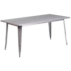 Flash Furniture Commercial Grade Ensemble de Table Rectangulaire en Métal 31,5 x 63 cm pour Intérieur-Extérieur avec 6 Chaises Empilables