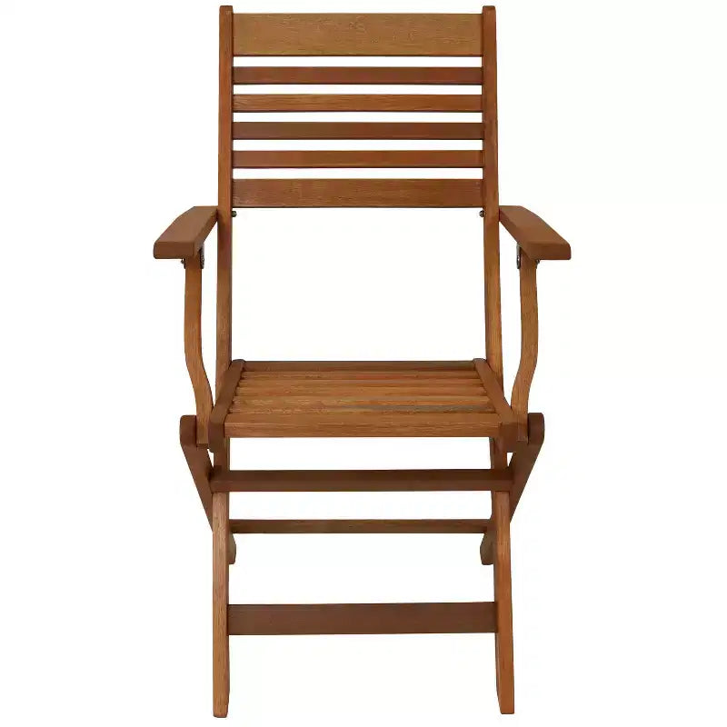 Sunnydaze Outdoor Meranti Wood with Teak Oil Finish Folding Patio Dining Table and Chairs - Brown - 5pc