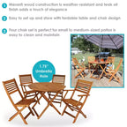 Sunnydaze Outdoor Meranti Wood with Teak Oil Finish Folding Patio Dining Table and Chairs - Brown - 5pc