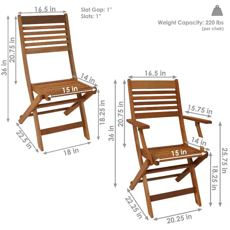 Sunnydaze Outdoor Meranti Wood with Teak Oil Finish Folding Patio Dining Table and Chairs - Brown - 5pc