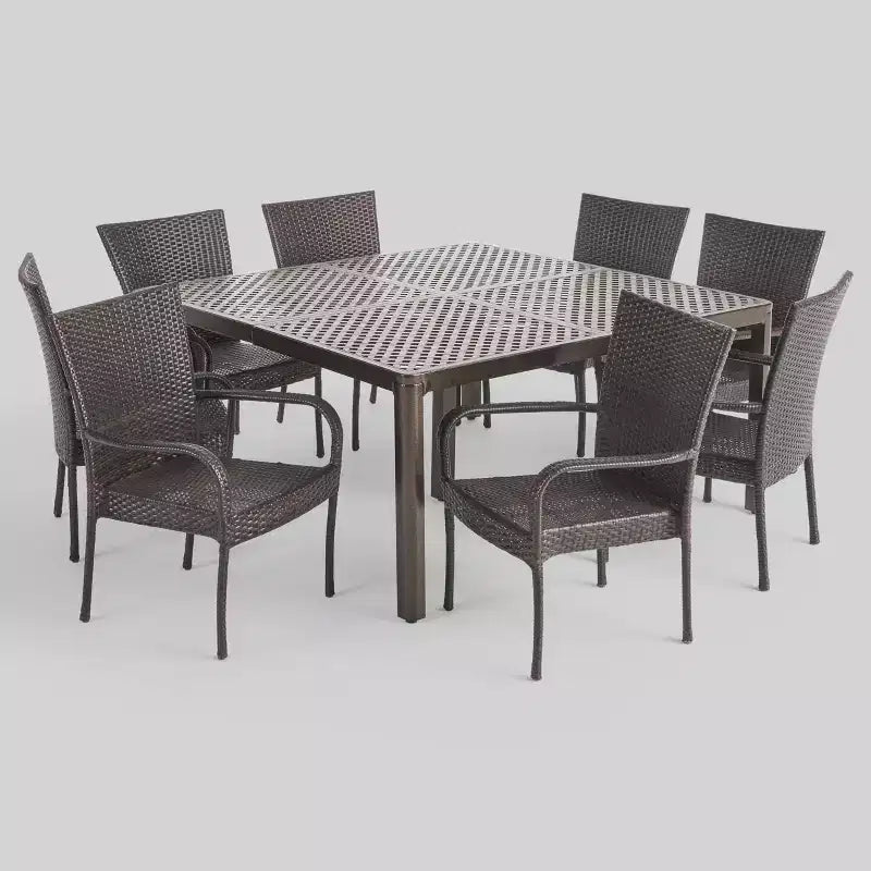 Ensemble de salle à manger 9 pièces en aluminium et osier Bullpond - Christopher Knight Home