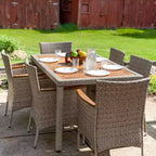 Sunnydaze Ensemble de salle à manger d'extérieur Foxford en rotin et bois d'acacia avec table, chaises et coussins d'assise – Gris – 7 pièces