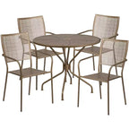 Flash Furniture Oia Commercial Grade 35.25 Round Indoor-Outdoor Steel Patio Table Set with 4 Square Back Chairs