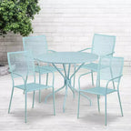 Flash Furniture Oia Ensemble de table de patio en acier ronde de 35,25 po de qualité commerciale pour l'intérieur et l'extérieur avec 4 chaises à dossier carré