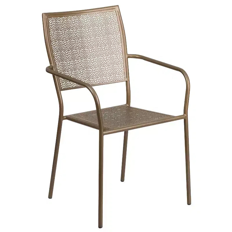 Flash Furniture Oia Ensemble de table de patio en acier ronde de 35,25 po de qualité commerciale pour l'intérieur et l'extérieur avec 4 chaises à dossier carré