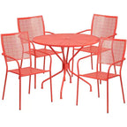 Flash Furniture Oia Ensemble de table de patio en acier ronde de 35,25 po de qualité commerciale pour l'intérieur et l'extérieur avec 4 chaises à dossier carré