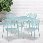 Flash Furniture Oia Commercial Grade 28 Square Indoor-Outdoor Steel Patio Table Set with 4 Round Back Chairs