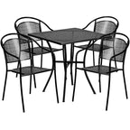 Flash Furniture Oia Commercial Grade 28 Square Indoor-Outdoor Steel Patio Table Set with 4 Round Back Chairs