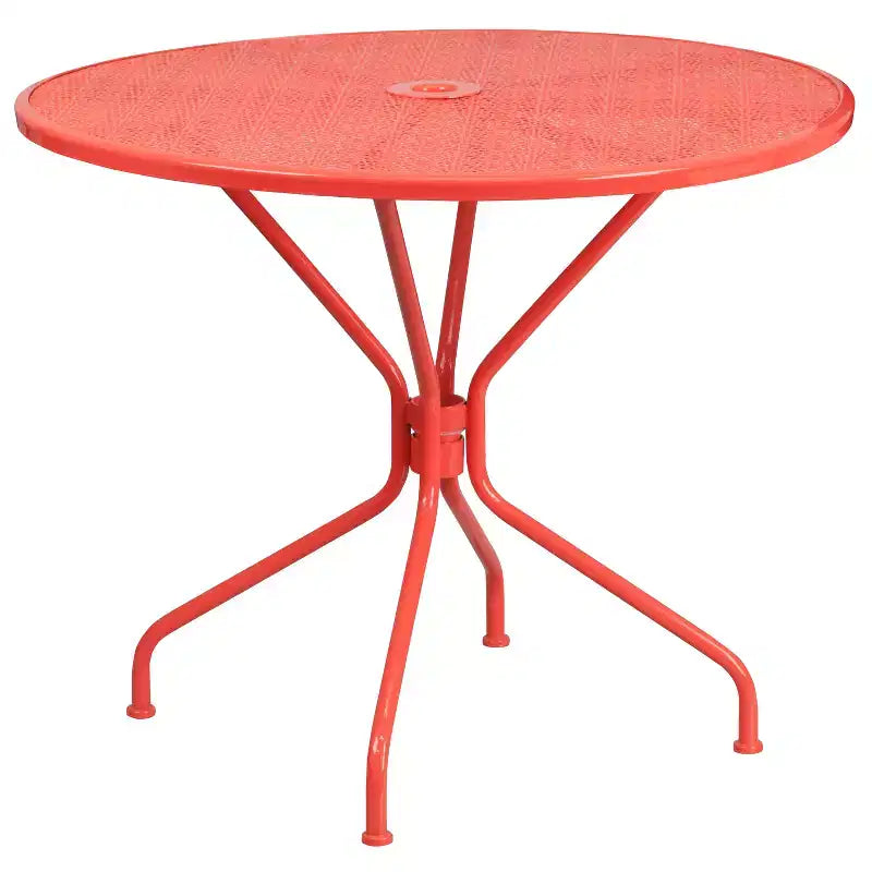 Flash Furniture Oia Ensemble de table de patio en acier rond de 35,25 po de qualité commerciale pour l'intérieur et l'extérieur avec 2 chaises à dossier rond