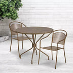 Flash Furniture Oia Ensemble de table de patio en acier rond de 35,25 po de qualité commerciale pour l'intérieur et l'extérieur avec 2 chaises à dossier rond