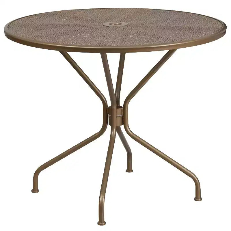 Flash Furniture Oia Ensemble de table de patio en acier rond de 35,25 po de qualité commerciale pour l'intérieur et l'extérieur avec 2 chaises à dossier rond