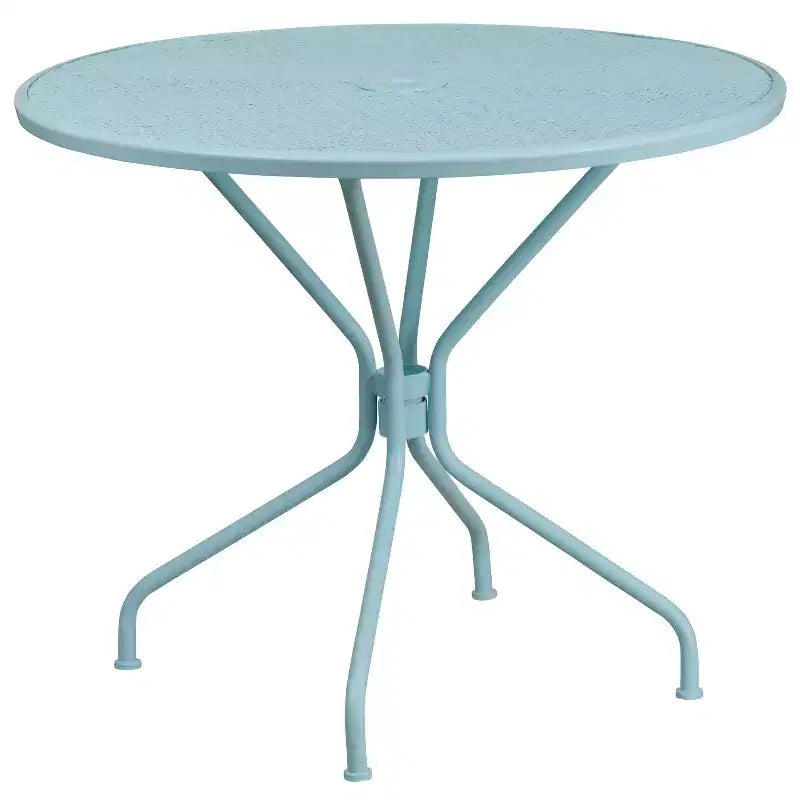 Flash Furniture Oia Ensemble de table de patio en acier rond de 35,25 po de qualité commerciale pour l'intérieur et l'extérieur avec 2 chaises à dossier rond