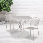 Flash Furniture Oia Ensemble de table de patio en acier rond de 35,25 po de qualité commerciale pour l'intérieur et l'extérieur avec 2 chaises à dossier rond