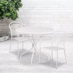 Flash Furniture Oia Ensemble de table de patio en acier rond de 35,25 po de qualité commerciale pour l'intérieur et l'extérieur avec 2 chaises à dossier rond
