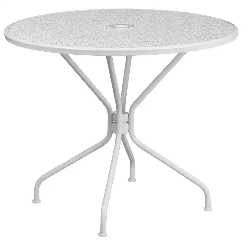 Flash Furniture Oia Ensemble de table de patio en acier rond de 35,25 po de qualité commerciale pour l'intérieur et l'extérieur avec 2 chaises à dossier rond